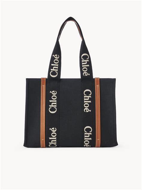 chloe bag tote black|chloe medium woody canvas tote.